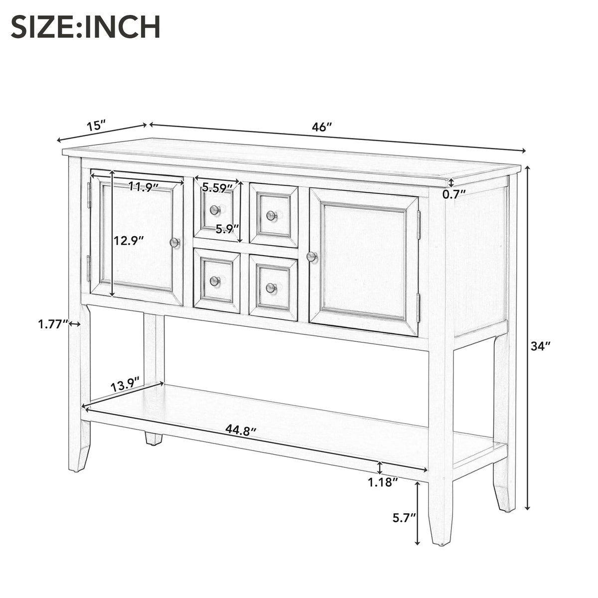 Vintage Console Table with 4 Drawers and Bottom Shelf S56419