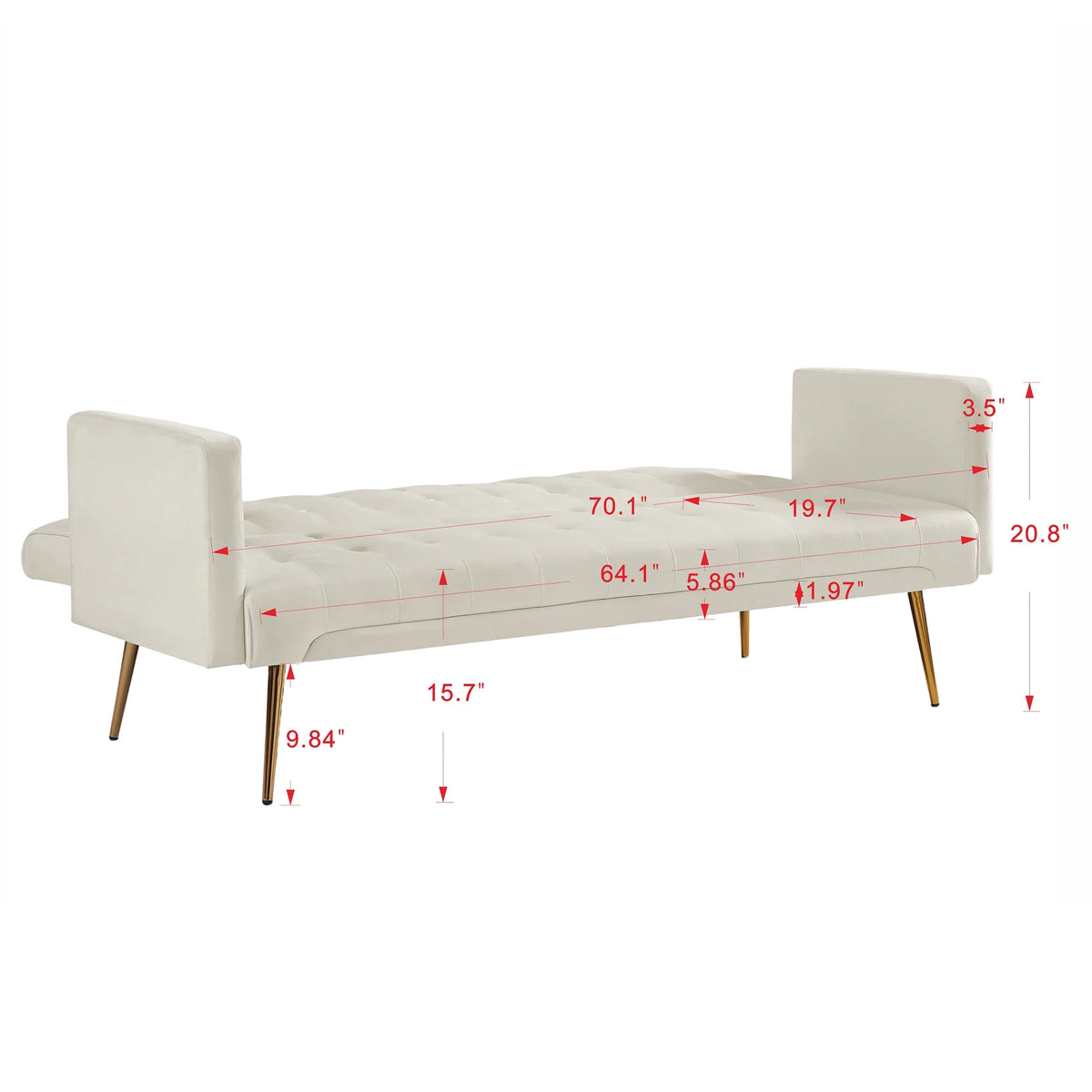 Velvet Convertible Sofa Bed with Metal Legs L566684