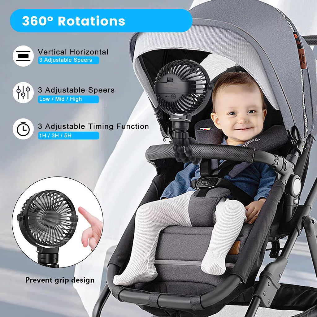 Portable Battery Operated Clip on Fan with Flexible Tripod White M3622