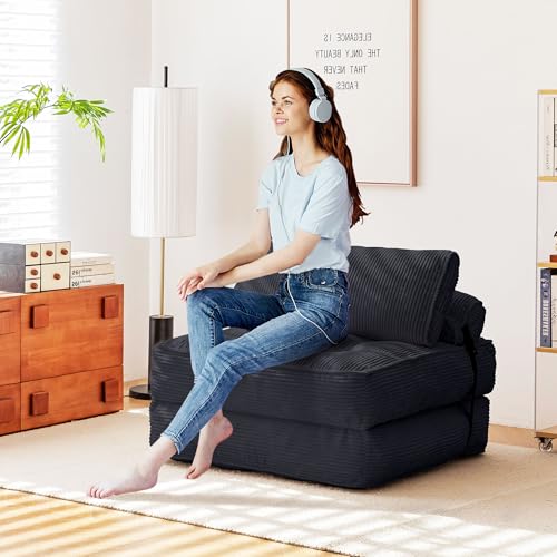 Folding Sofa Bed Convertible Sleeping Chair with Pillow Black U863979
