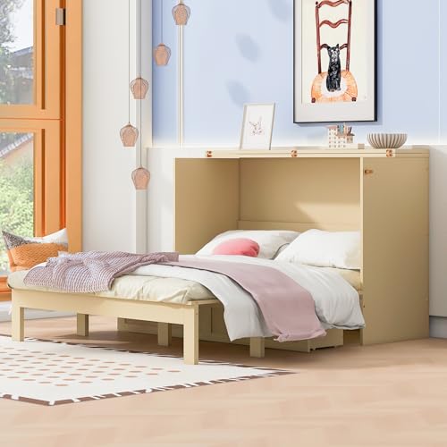 Queen Size White Wood Murphy Bed Cabinet with Storage Drawer W486227