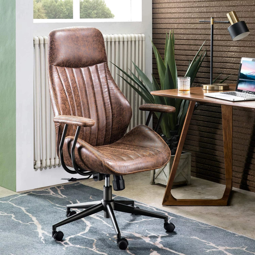 Brown Suede Fabric Ergonomic Office Chair with Lumbar Support H638401