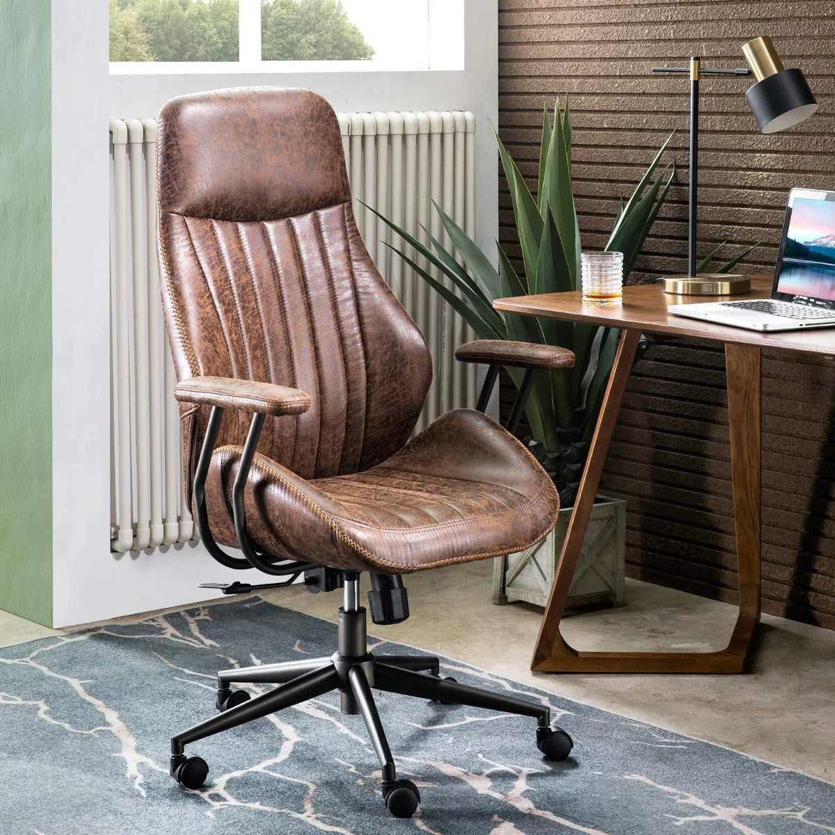 Brown Suede Fabric Ergonomic Office Chair with Lumbar Support H638401