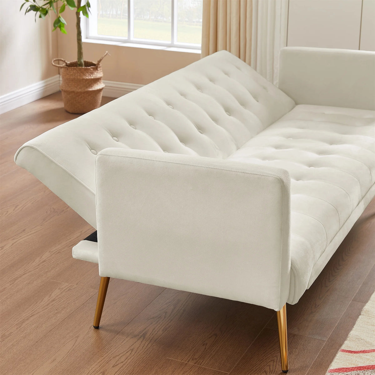 Velvet Convertible Sofa Bed with Metal Legs L566684