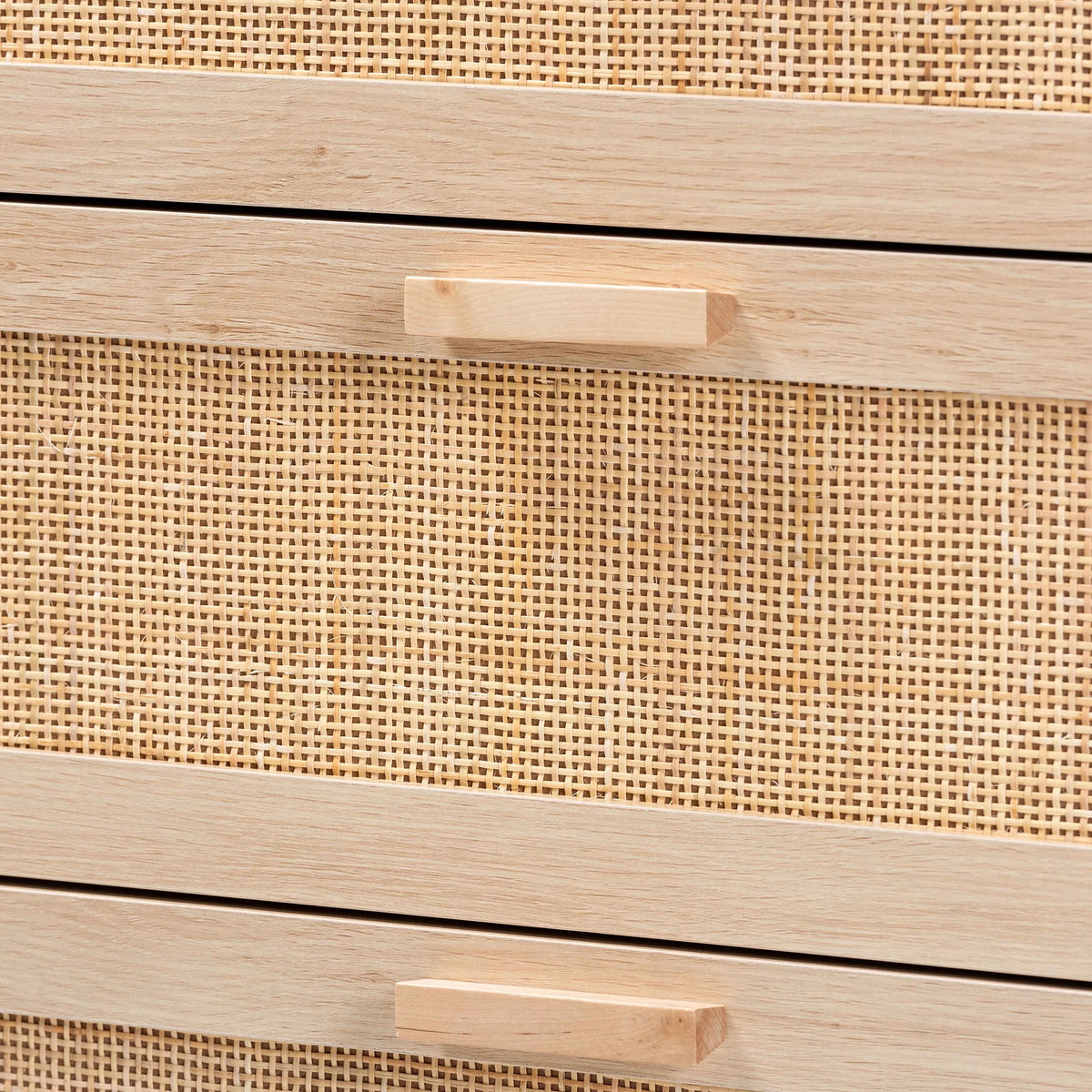 Light Brown Wood 3 Drawer Storage Cabinet with Rattan U125