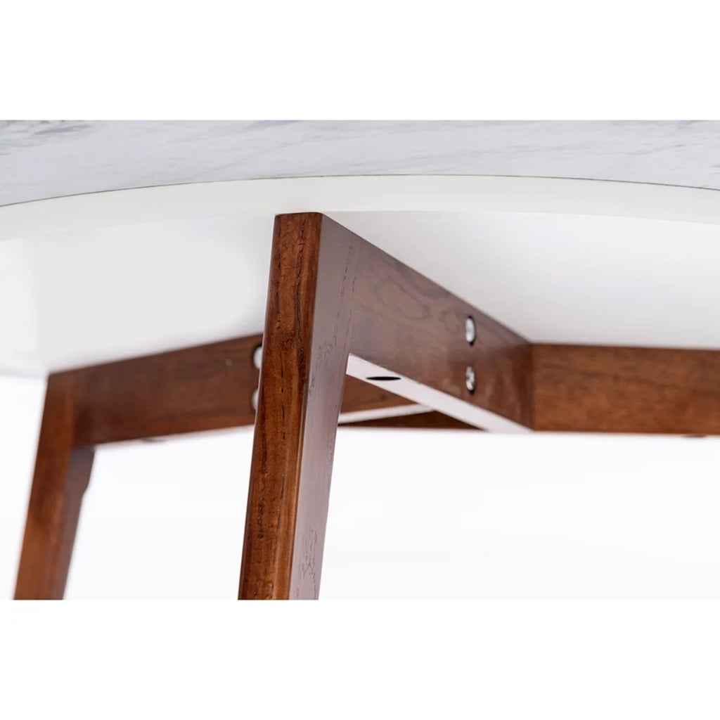 White and Brown Round Marble Side Table L407534