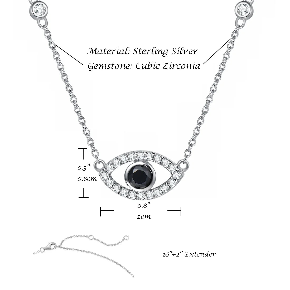 Sterling Silver Evil Eye Necklace Cubic Zirconia Pendant Necklace X740