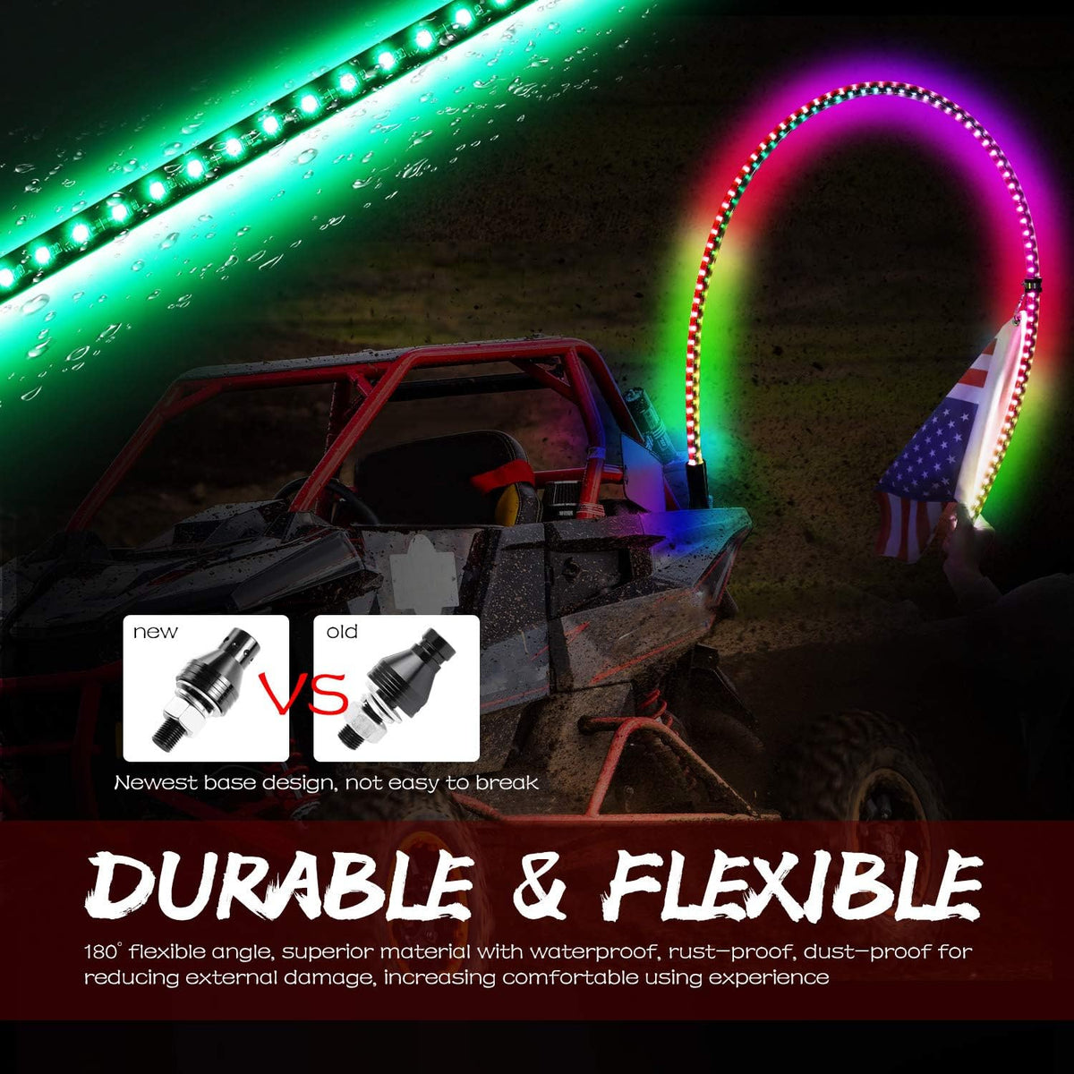 2PCS 5FT LED Whip Lights with RF Remote for ATV UTV U261