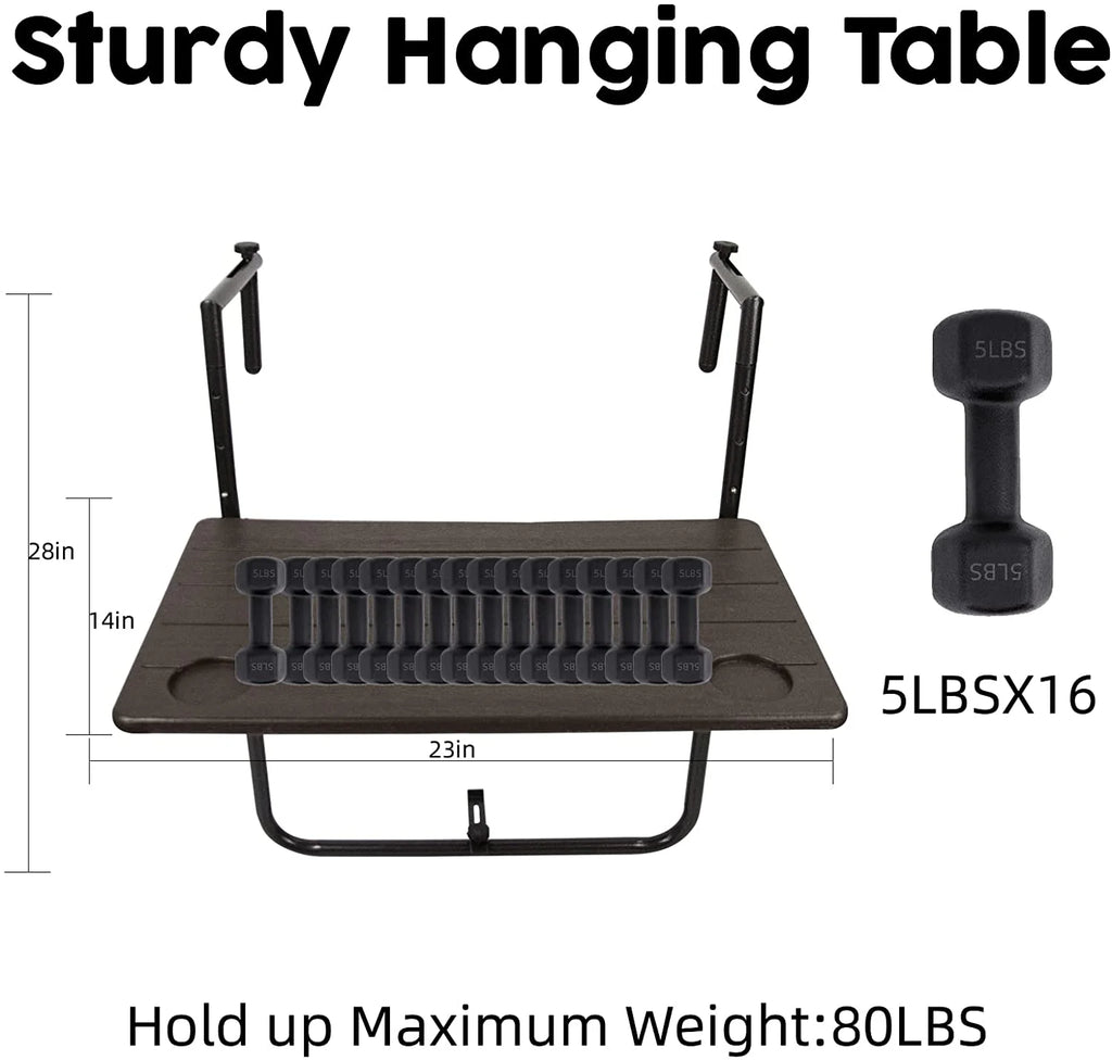 Folding Balcony Hanging Table, Outdoor Railing Bar Serving Table, Antique Wood Grain P226