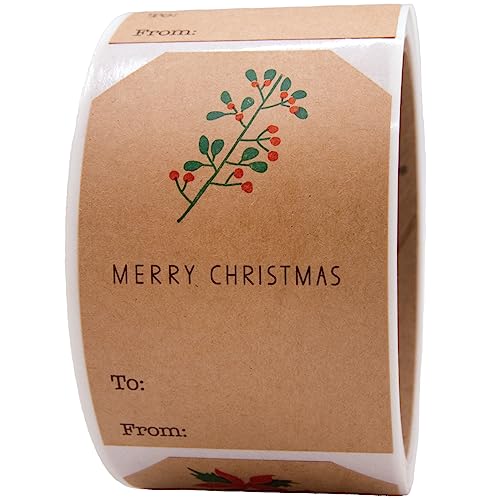 Kraft Holiday Gift Tag Stickers 2 x 3 Inch 25 Labels B845