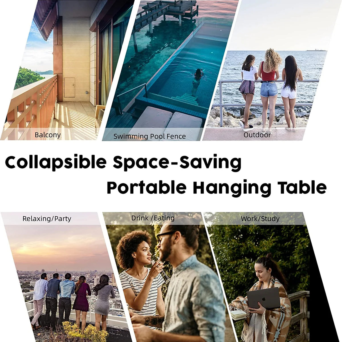 Folding Balcony Hanging Table, Outdoor Railing Bar Serving Table, Antique Wood Grain P226