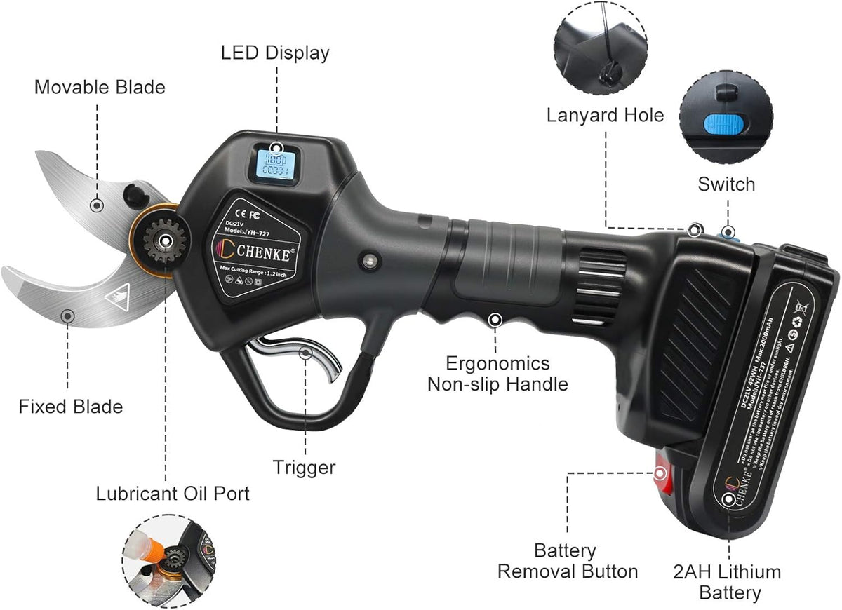 Electric Pruning Shears with 2 Pack Backup Rechargeable 2Ah Lithium Battery 30mm Max Cutting Diameter V26609