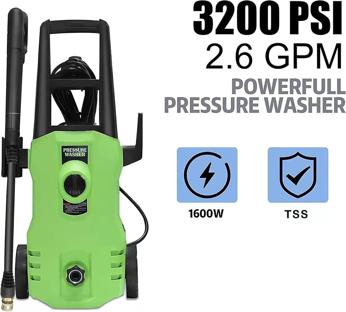 Electric Pressure Washer 3200 PSI 2.6 GPM Power Washer with Nozzles Foam Cannon W85642
