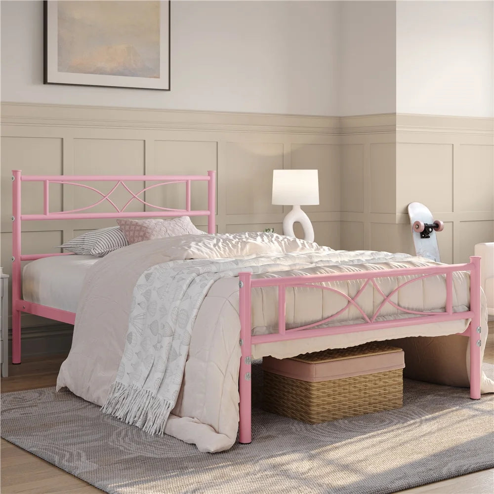 Queen Black Metal Bed with Headboard and Footboard A382