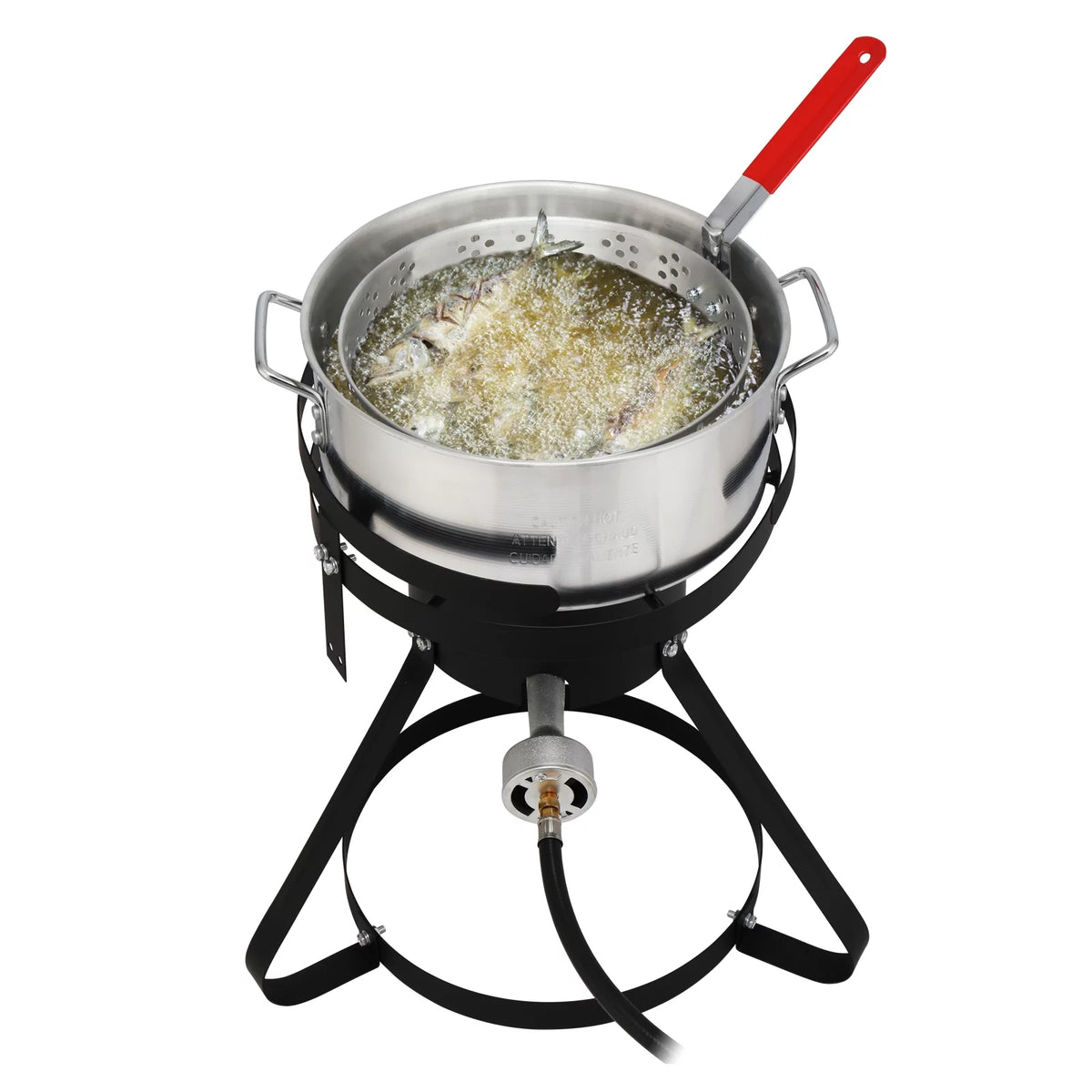 Black Round Iron Stove Frame, Silver Aluminum 30qt Turkey Pot 10qt Fish Pot Y4779