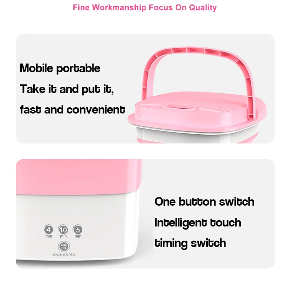 Pink Portable Mini Folding Washing Machine with Dryer Bucket F688842