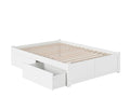 White Solid Wood Platform Bed with Footboard and 2 Storage Drawers K91415