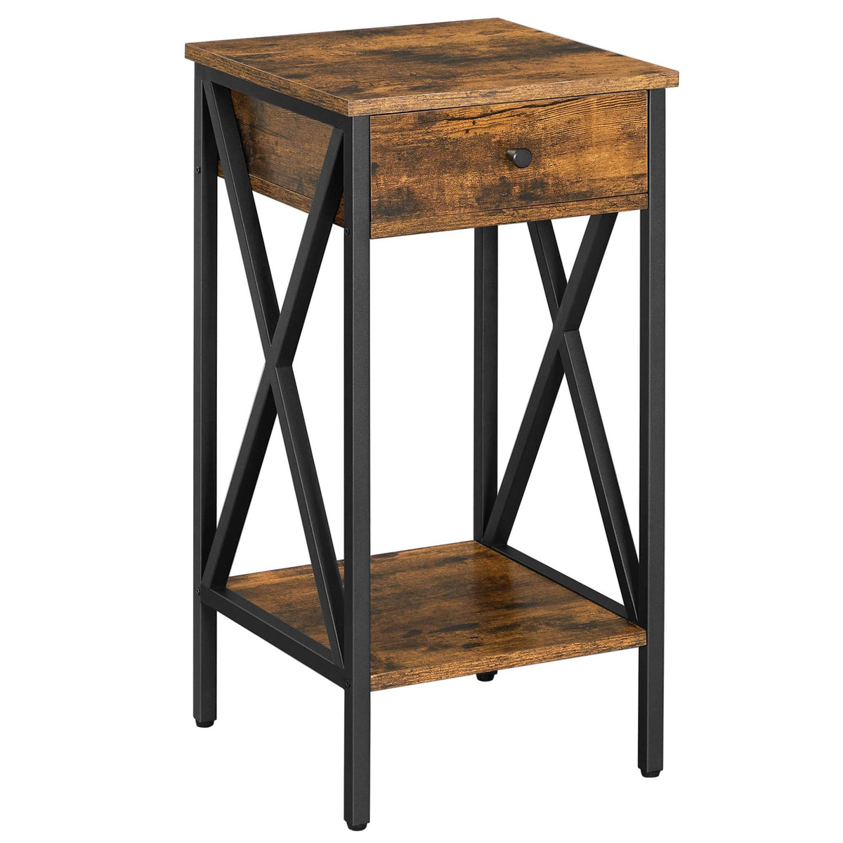 Tall Nightstand with Drawer Rustic Brown and Black W893