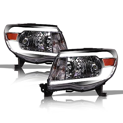 Black Amber Projector Headlights with LED Light Bar O7551
