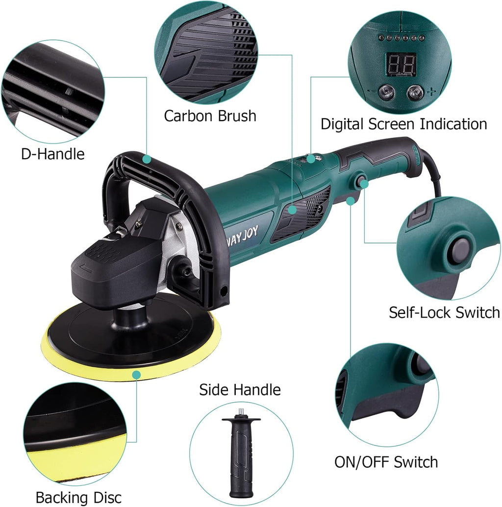 Rotary Car Polisher with 6” and 7“ Backing Plate, 4 Foam Pads W485