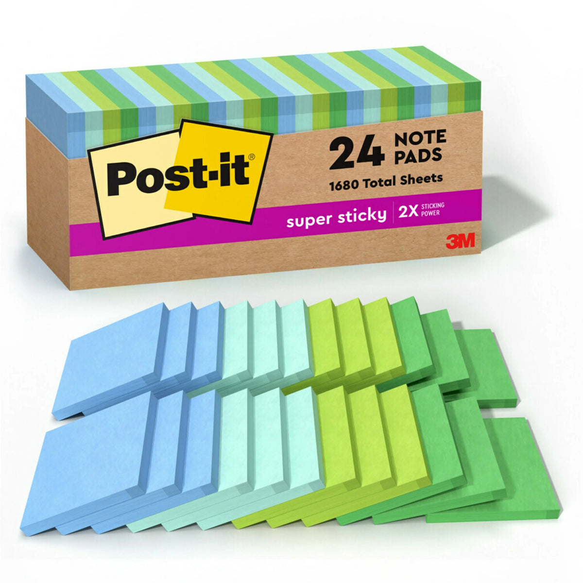Recycled Super Sticky Notes, 3 in x 3 in, 24 Pads M19382