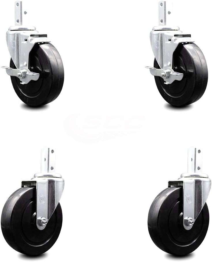 Swivel Square Stem Caster Set of 4 with 3” x 1.25” Black Hard Rubber Wheel, 1100 lbs. Capacity Y55838