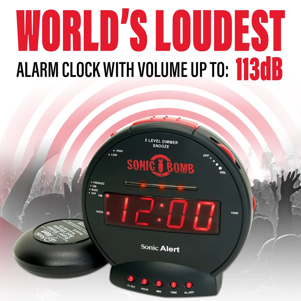 Black Dual Extra Loud Alarm Clock with Bed Shaker N627671