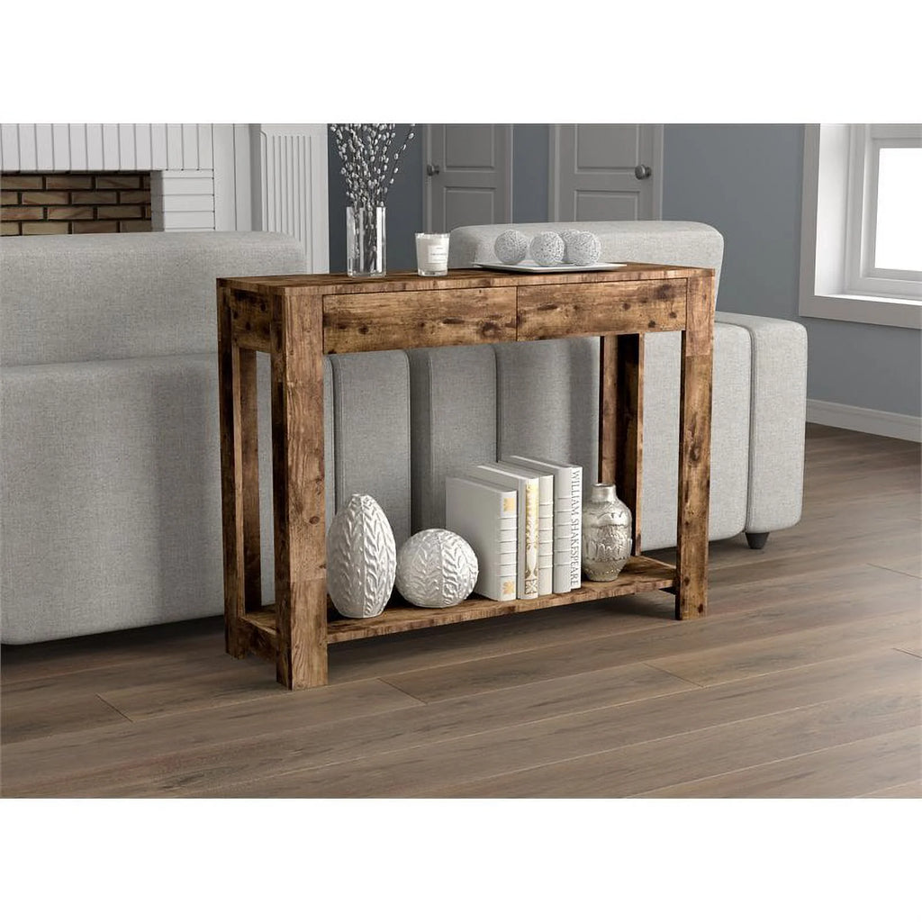 40"L 2-Drawers 1-Shelf Brown Reclaimed Wood Console Table H4882