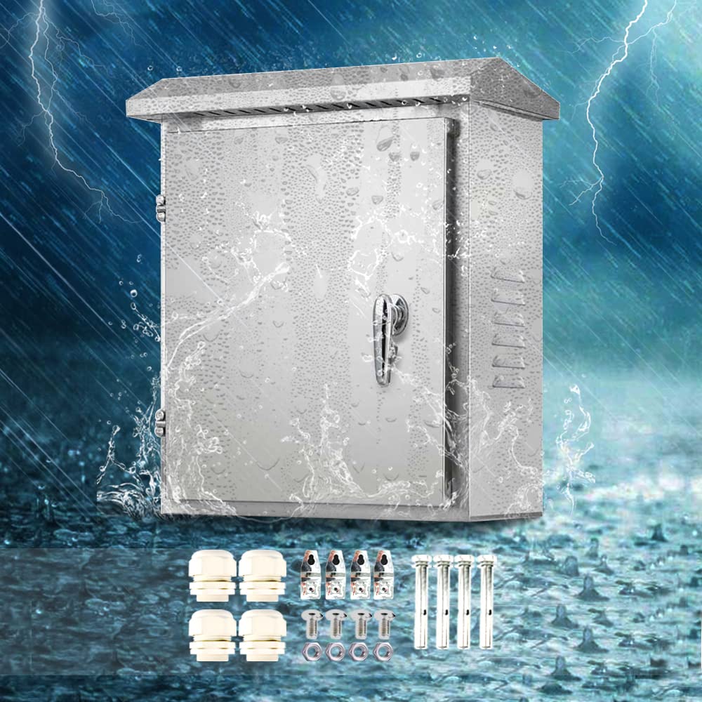 304 Stainless Steel Electrical Box 20'' x 16'' x 8'' IP65 Weatherproof Enclosure with Mounting Plate W11347