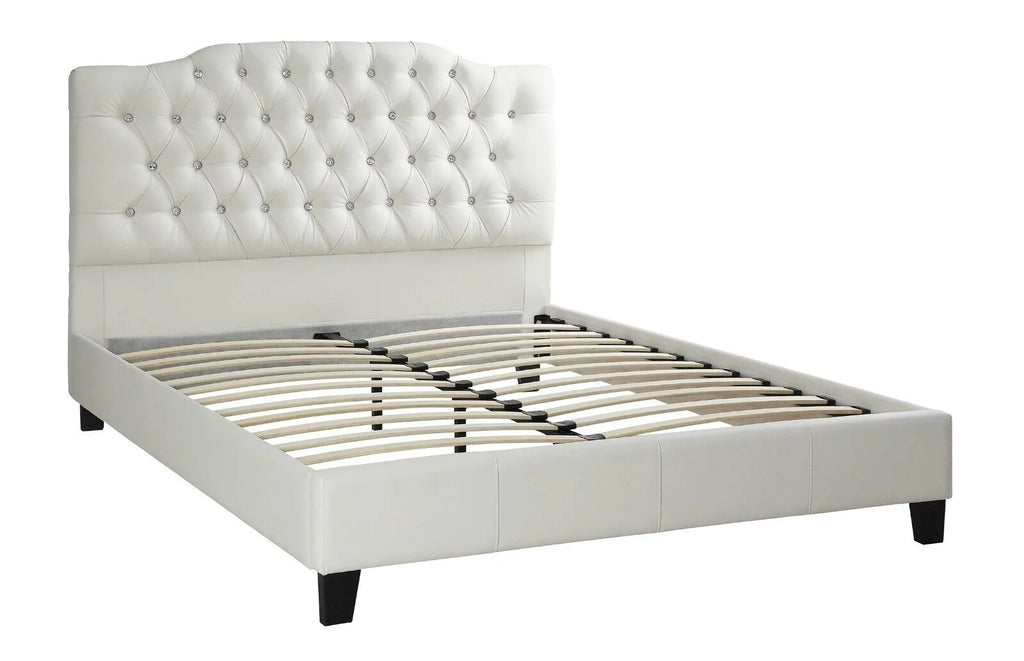 White Full Size 6pc Bedroom Furniture Set with Dresser Mirror Nightstand Chest and Tufted Headboard Q289684