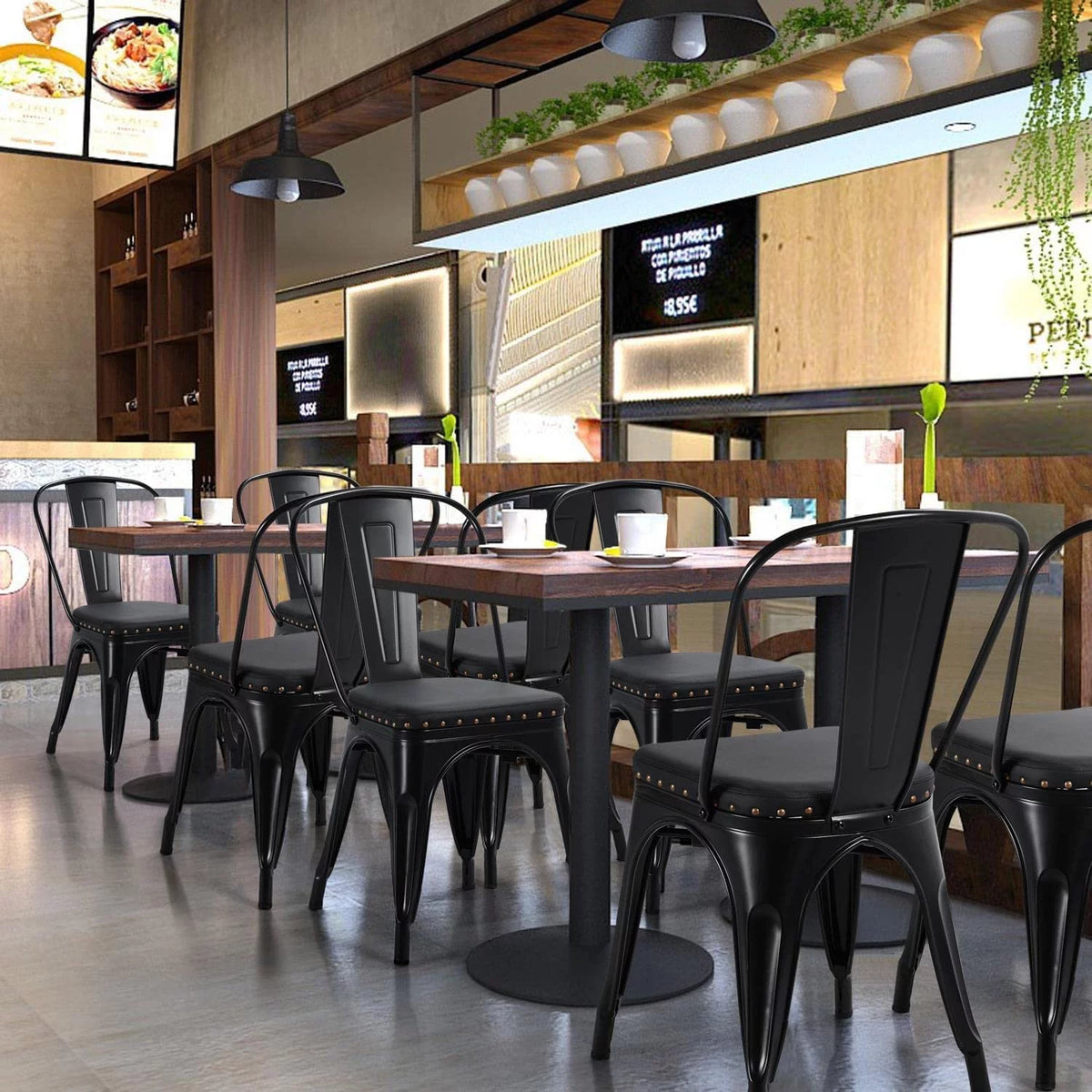 Black Metal Dining Chairs with PU Leather Seat M503231
