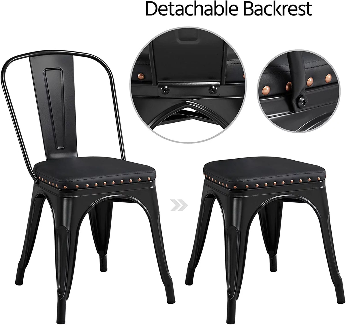 Black Metal Dining Chairs with PU Leather Seat M503231