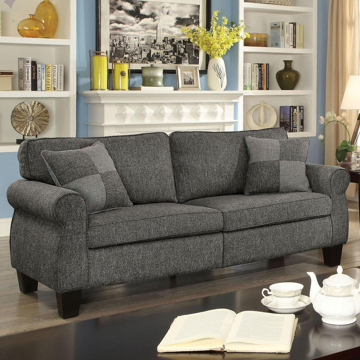 Dark Gray Linen-like Fabric Sofa and Loveseat L762460