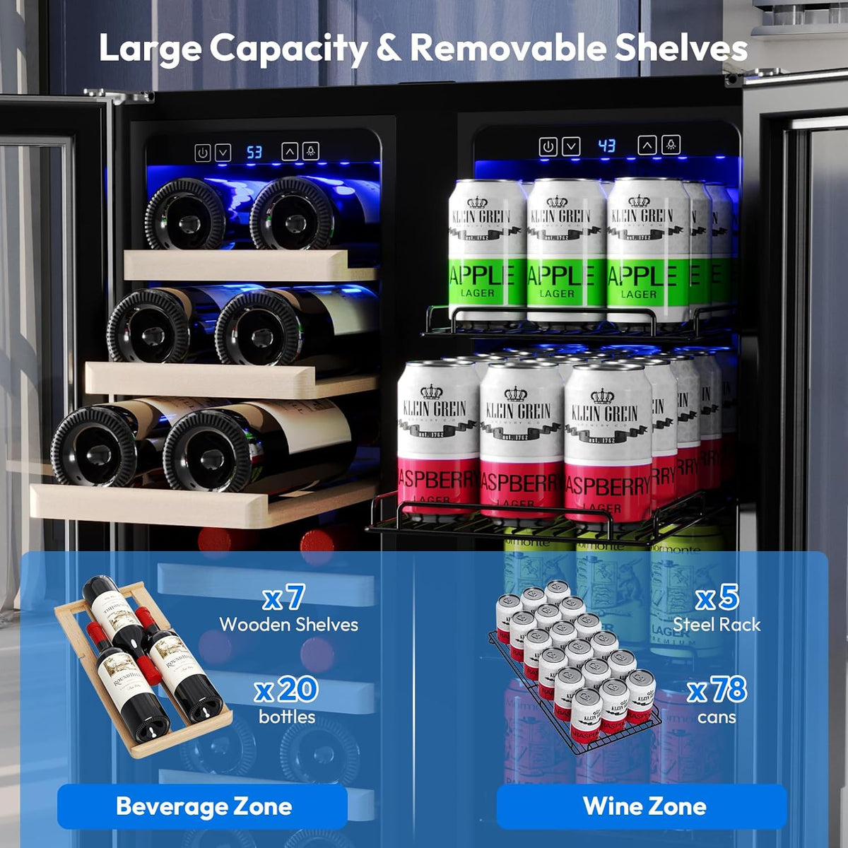 24 inch Dual Zone Wine and Beverage Cooler 96 Cans 33 Bottles A63735