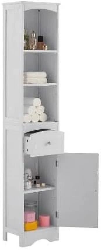 White Tall Freestanding Bathroom Cabinet with Drawer and Adjustable Shelves Y949