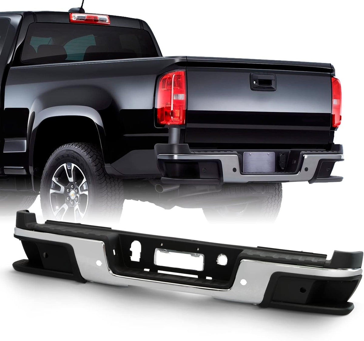 Chrome Steel Rear Bumper with Parking Sensor Hole Step Pad J169