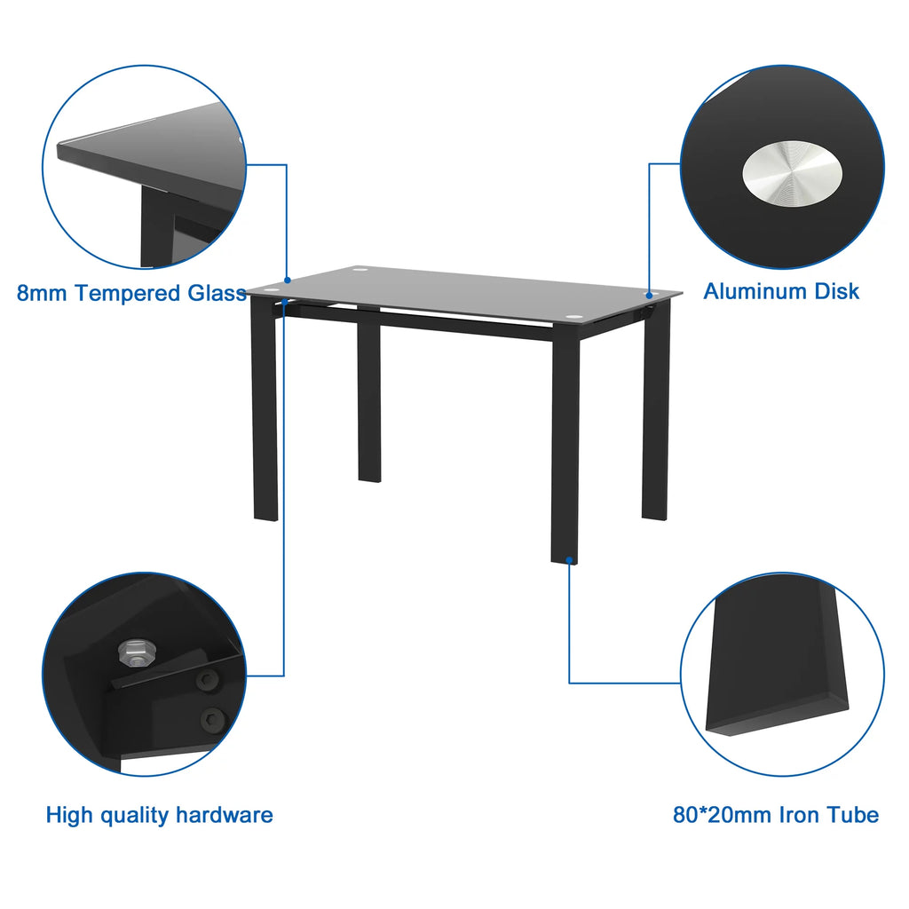 Black Rectangular Tempered Glass Dining Table S58292