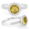 14k White Gold Checkerboard Citrine Diamond Pave Ring E1940