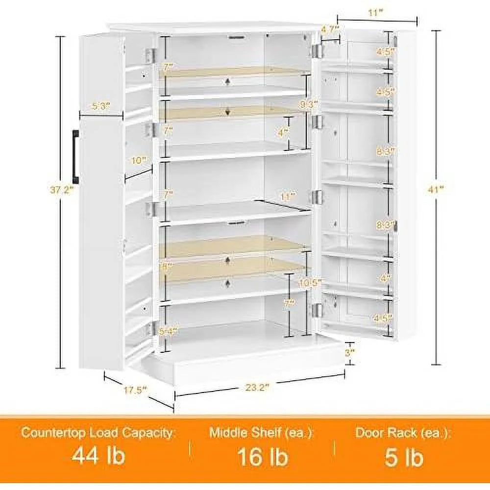White Wood Pantry Cabinet with Doors and Adjustable Shelves Q3166