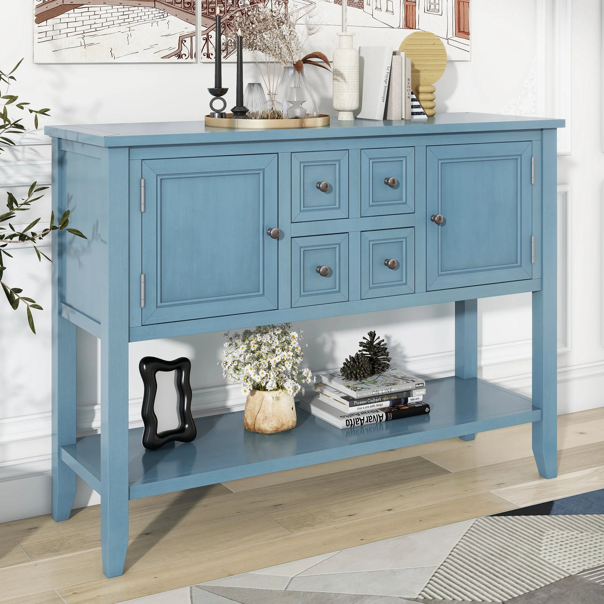 Vintage Console Table with 4 Drawers and Bottom Shelf S56419