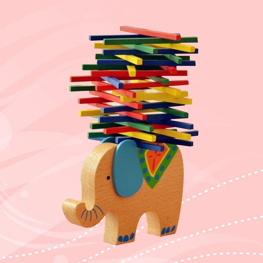 Wooden Stackable Building Blocks Set Balancing Games Playset Toys Educational Toys for Kids Children(Elephant) E21450