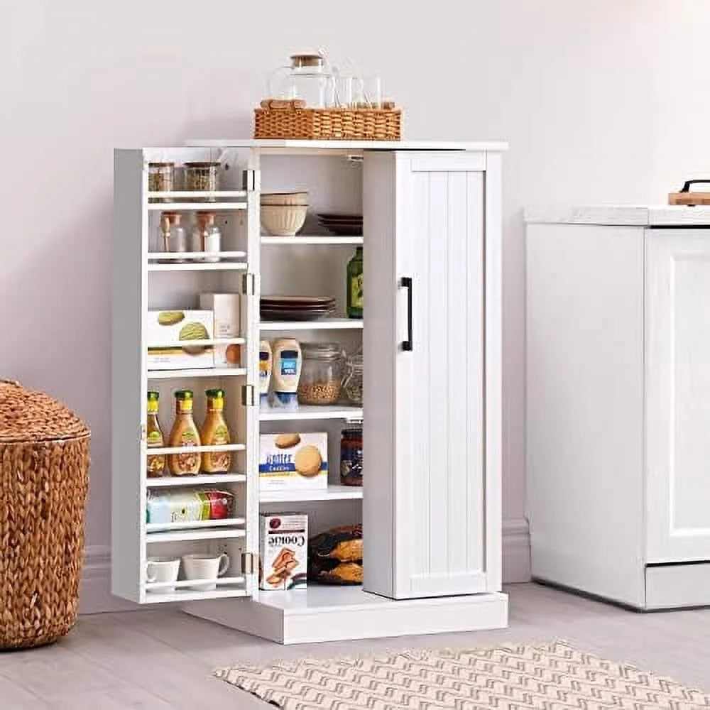 White Wood Pantry Cabinet with Doors and Adjustable Shelves Q3166