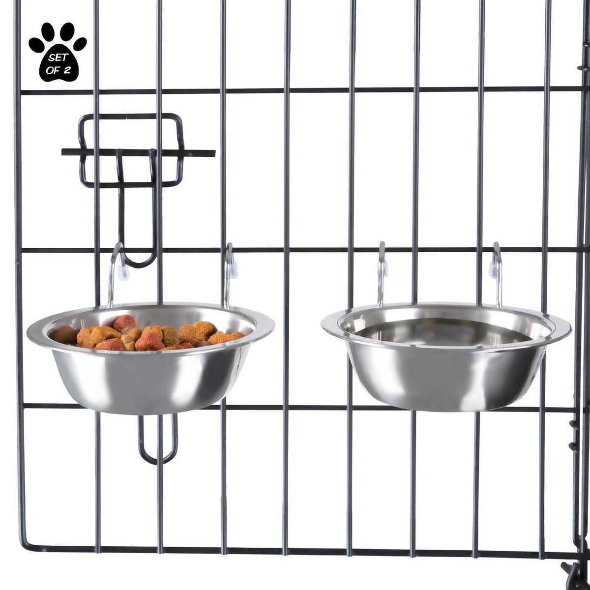 Set of 2 Stainless-Steel Hanging Dog Bowls F83447