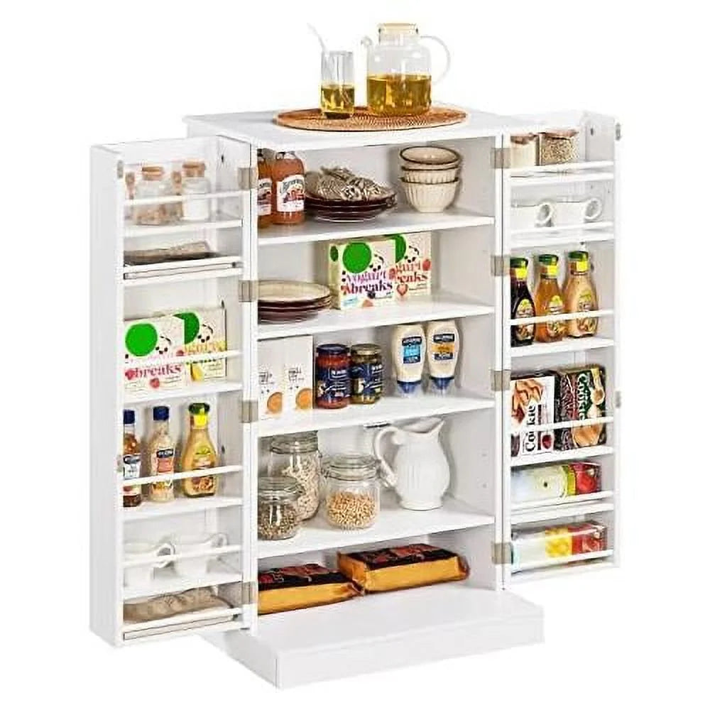 White Wood Pantry Cabinet with Doors and Adjustable Shelves Q3166
