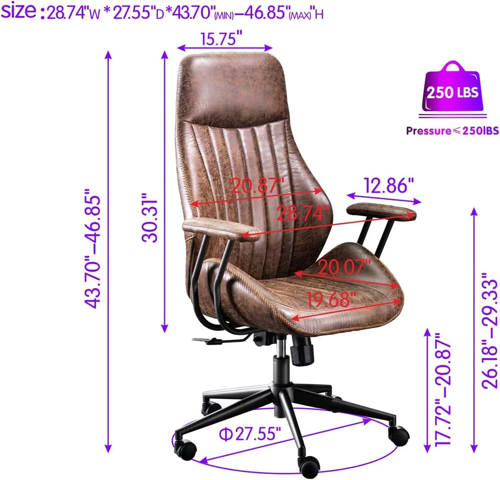 Brown Suede Fabric Ergonomic Office Chair with Lumbar Support H638401