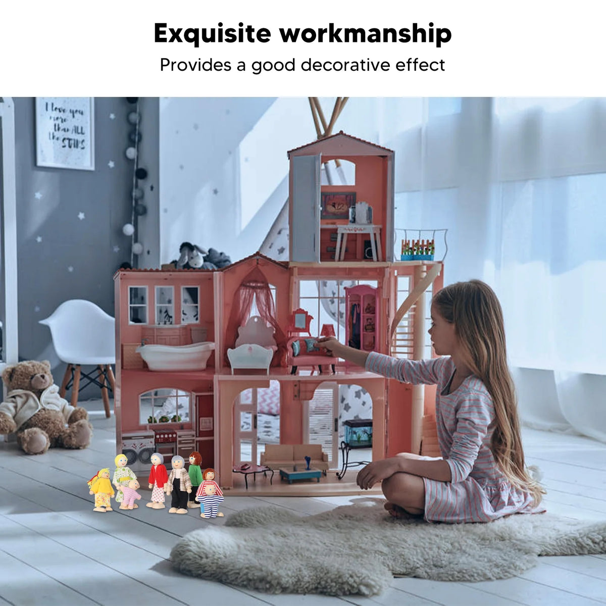 8pcs Wooden Dollhouse People Figures O44094