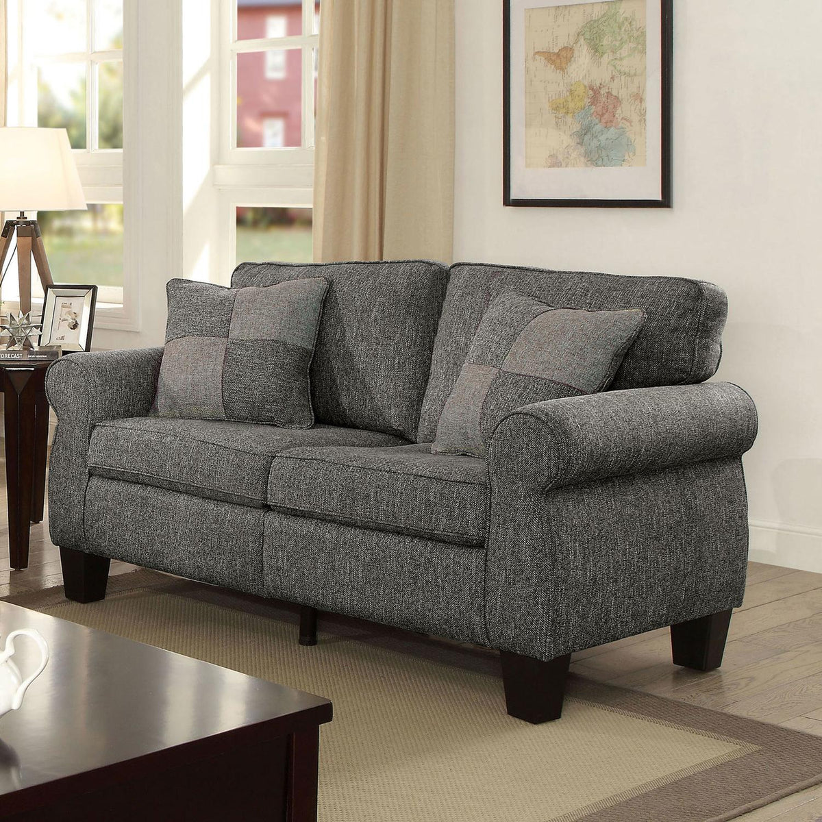 Dark Gray Linen-like Fabric Sofa and Loveseat L762460
