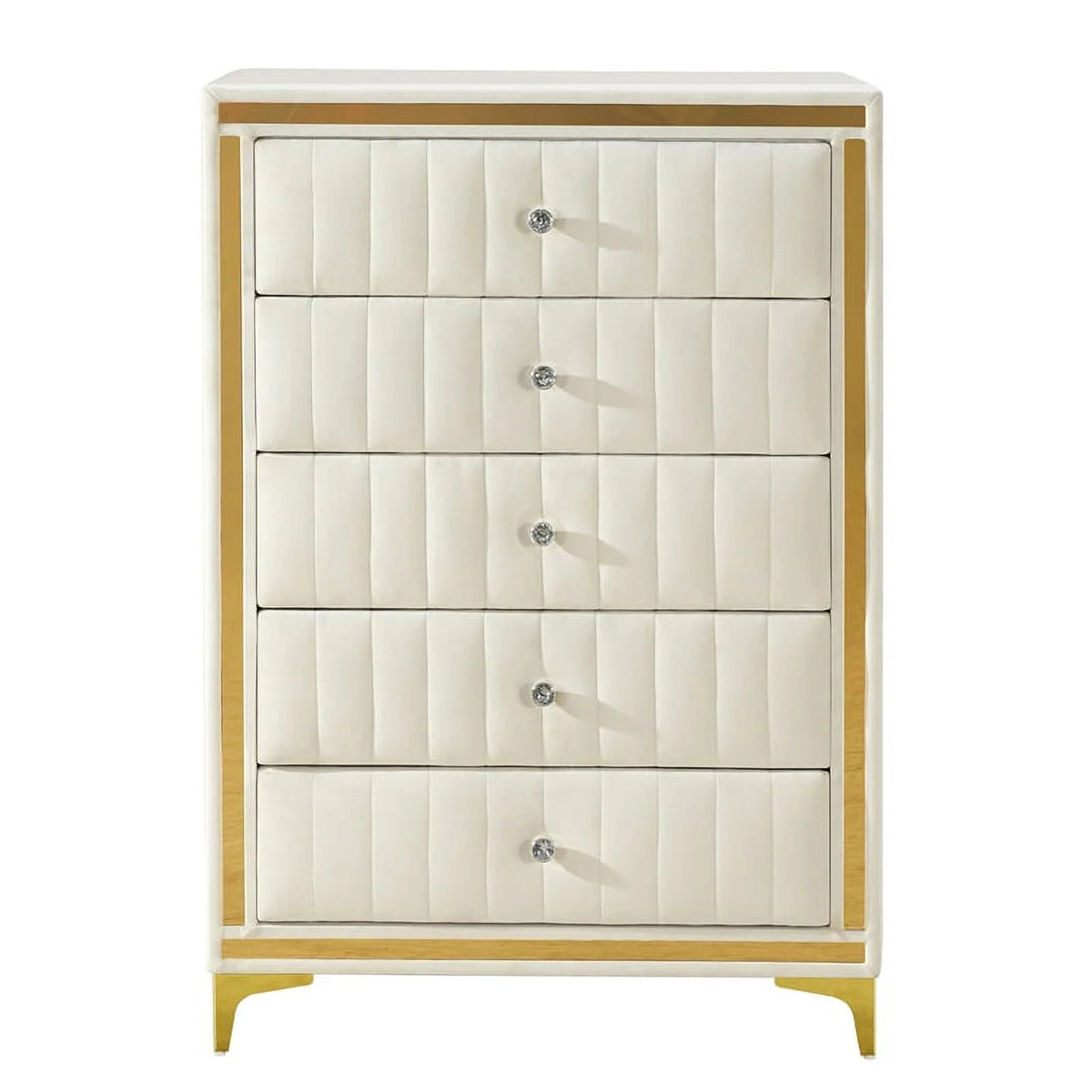 Cream Velvet Upholstered 5-Drawer Chest T723861
