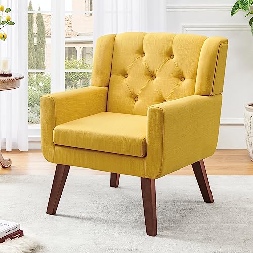 Beige Set of 2 Linen Fabric Button-Tufted Accent Chair B646