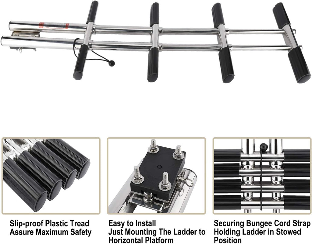 4 Step Dual Vertical Telescopic Boat Dive Ladder with transom mounting Bracket, 316 Stainless Steel Sport Ladder O430